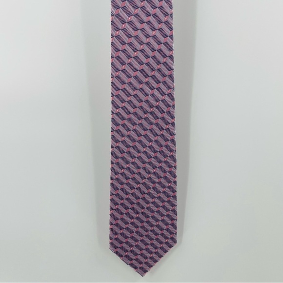 David Taylor Pink Grey White Geometric Office Business Corp Handmade Silk Tie - Picture 7 of 8